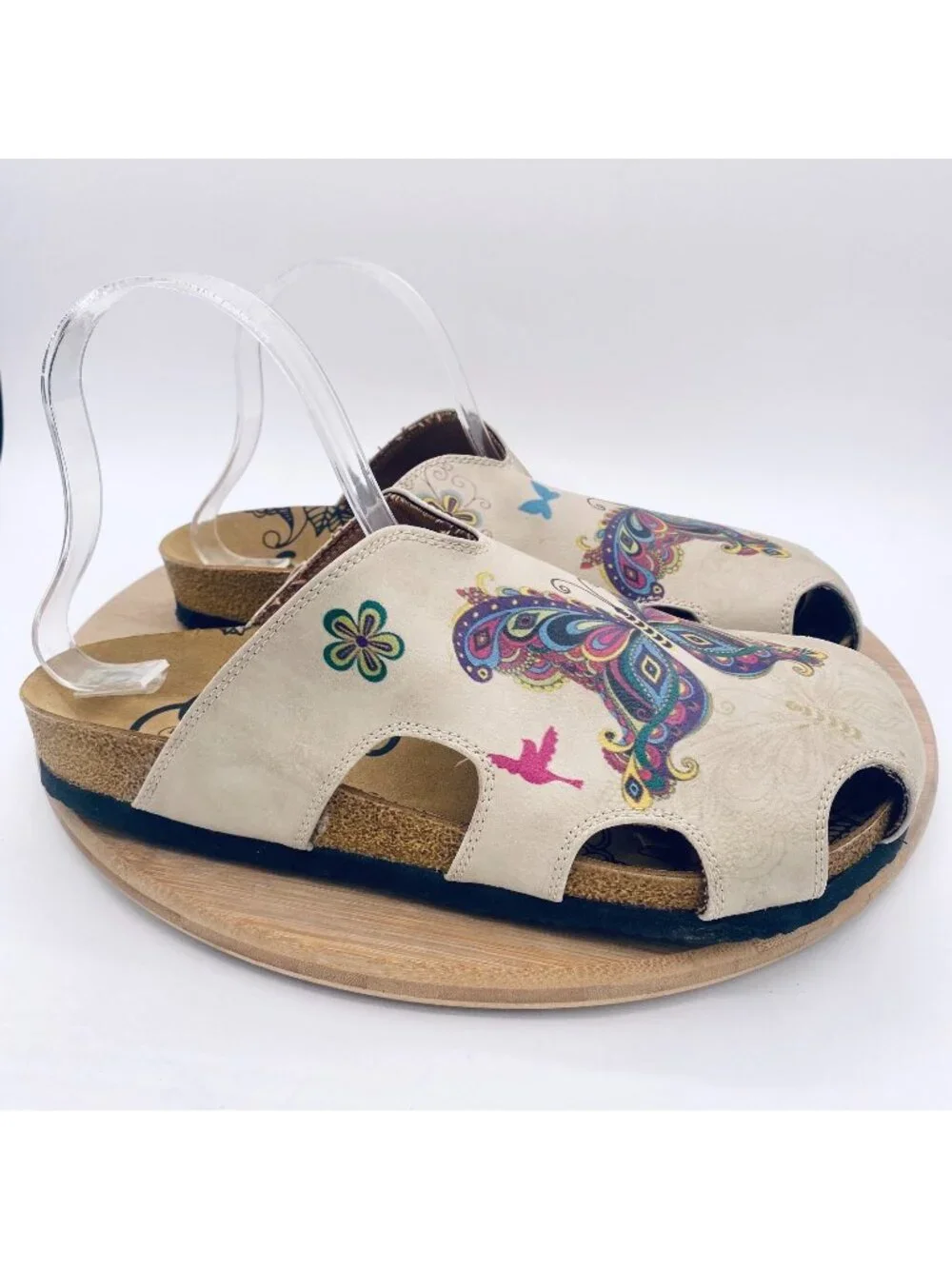 Calceo Shoes Womens 10 41 Beige Suede Comfort Clogs Mules Cottage Butterfly